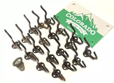 (19) Cast Iron W Black Enamel Finish Coat & Hat Hooks / Vintage Hardware / CVT • $31