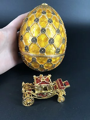 Faberge Coronation Egg With Red Mini Imperial Coach Inside  24k Gold Plated 2000 • $800