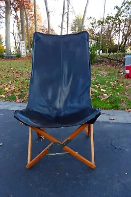 Vintage Tripolina Butterfly Chair Black Leather Wood Metal Frame • $150