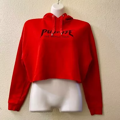 Justin Bieber Purpose World Tour Hoodie Sweatshirt Womans Medium Crop Red • $10.04