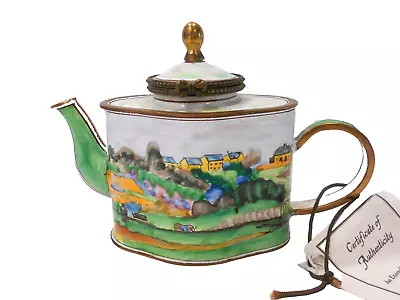 Vintage Kelvin Chen Enameled Metal Miniature Teapot Trinket Box • $25.99