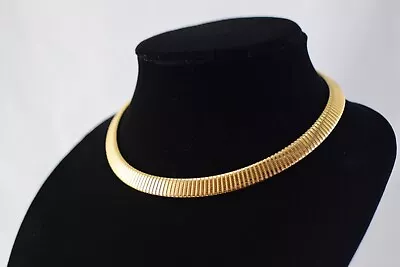 VTG Signed MONET Gold Tone Ribbed Snake OMEGA Link Collar Necklace Estate • $19.99