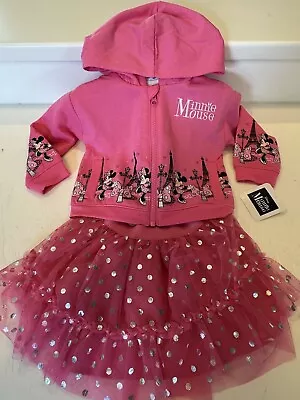 Disney MINNIE MOUSE Pink 3pc TUTU Zip Hoodie T-shirt SET Size 3T • $34.99