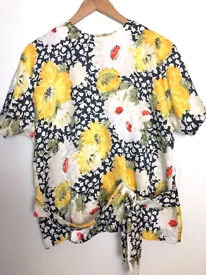 Donovan Galvani Of Dallas Blouse Women's M Floral Yellow White Shirt Top Vintage • $14.01