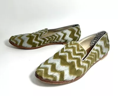 Matt Bernson Gitane Womens Comfy Slip On Loafer Calf Hair Green Chevron 8.5 • $39.99