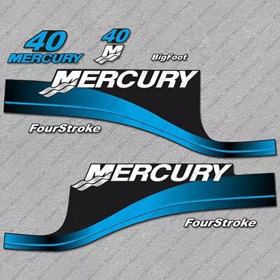 Mercury 40 Hp Four Stroke Outboard Engine Decals BLUE Sticker Set Reproduction • $55.79