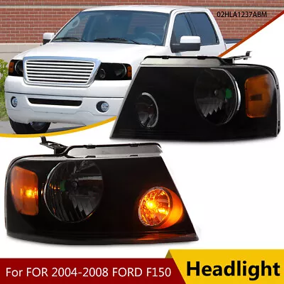 BLACK HOUSING AMBER SIDE HEADLIGHTS HEADLAMPS Fit For 04-08 FORD F-150 F150 PAIR • $68.80