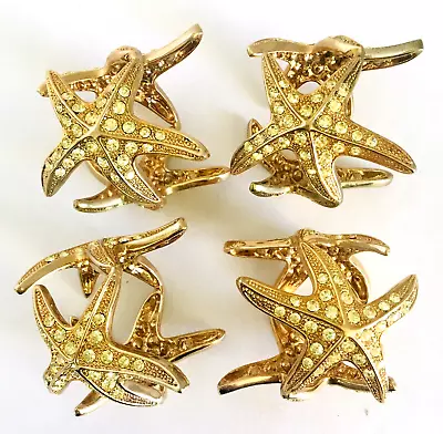 L'Objet 3 Crystal 14k Goldplated Starfish Create Esquisite Napkin Rings Set Of 4 • $116.87