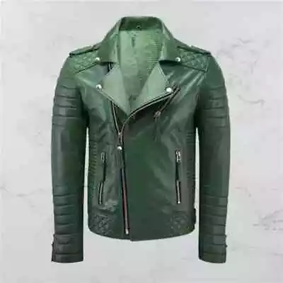 Men's Real Lambskin Leather Motorcycle Slim Fit Biker Style Leather Quilted Jack • $89.25