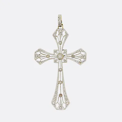 Antique Diamond Pendant - Edwardian French Diamond Cross Pendant 18ct Gold • £825