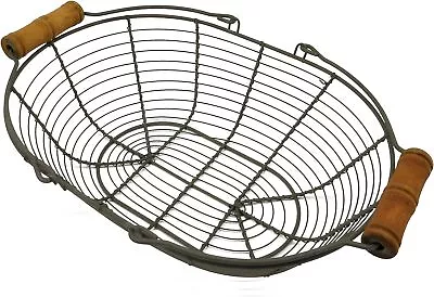 CVHOMEDECO. Metal Wire Egg Basket Wire Basket With Wooden Handle Country Vintage • $37.08