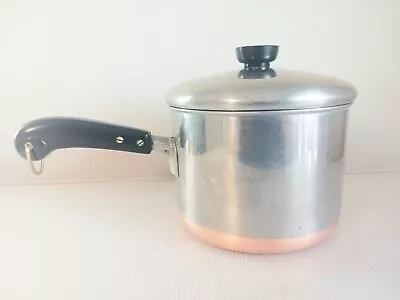 REVERE WARE 1801 Sauce Pot 4 Qt Copper Bottom Pre ‘68 Single Ring HTF With Lid • $69.95