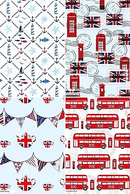 Crafts Fabrics Happy & Glorious Taxi Bus Stamps Nautical British London Cotton • £10.99