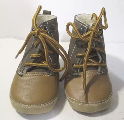 New Infant Boys Baby Gap Brown Fake Snow Boots Baby Shoes Size 6-12 Months A6 • $9.59