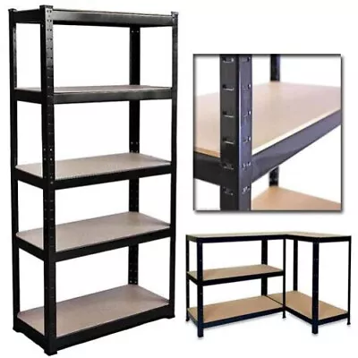 Black - 5 Tier Metal Shelving Unit Storage Racking Shelves Garage Warehouse Shed • £19.99