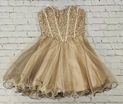 MASQUERADE Gold Sequins Prom Party Layered Dress JUNIORS SIZE 9/10 • $34.50