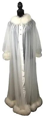 Vtg Marabou Feather Bath Robe Rhinestone Full Length Ivory Wedding Peignoir • $199.99