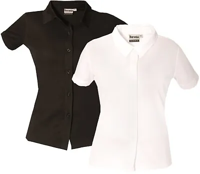 £7.99 • Buy Ladies Short Sleeve Shirt Womens Button Up Plain Office Work Blouse Tops Wicking