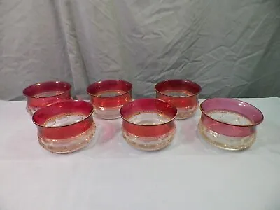 Set Of 6 Indiana Tiffin Glass Kings Crown Ruby Stained Flashed Finger Bowls • $15.99