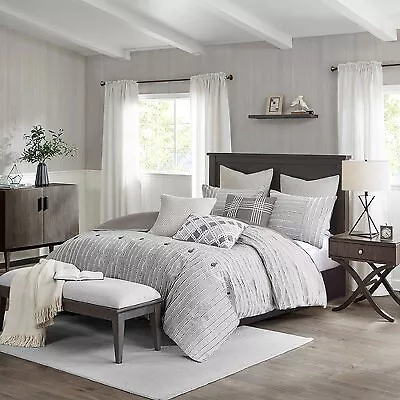 Madison Park 8pc Queen Essence Cotton Clip Jacquard Comforter Set Gray • $94.99