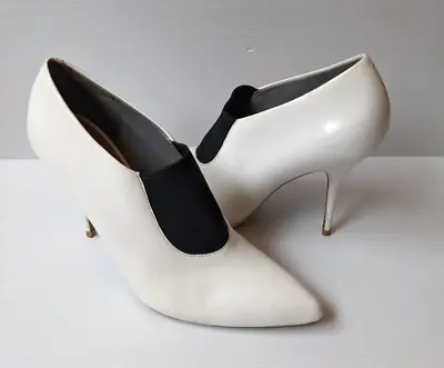 $280 • Buy Alexander Wang Bootie Pumps Heels White Black Patent Leather Pointed Toe Size 40