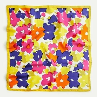 J.Crew Square Silk Scarf Bandana Watercolor Floral Ivory Yellow Pink Multi - NWT • $49