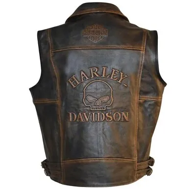 Harley Davidson Café Racer 100% Genuine Leather Black  Men's Motorcycle Vest • £40.19