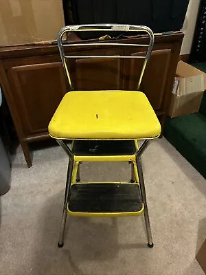 Vtg Cosco Kitchen Yellow Step Stool Chair Flip Up Seat MCM Retro USA Made • $50
