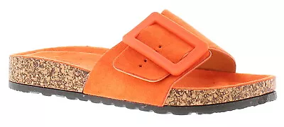 Platino Womens Flat Sandals Mules Blink Slip On Orange UK Size • £12