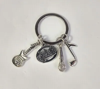 Silver Tone Metal Keychain Music Charms Guitar Music Note Microphone Treble Clef • $4