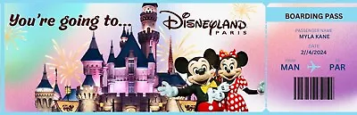 Personalised Disneyland Ticket Disneyworld Ticket Surprise Reveal Ticket Gift • £2.99