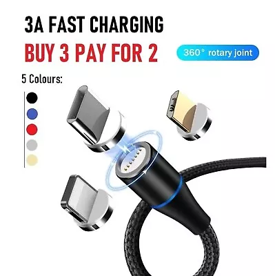 £4.59 • Buy 3 In 1 Magnetic USB Cable 3A FAST Charging Charger Phone Sync Type-C Micro IOS