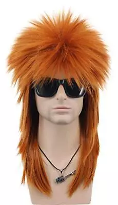 Men And Women Long Straight Wig 70s 80s Rocker Punk Rock Disco Mullet Wig Orange • $30.52