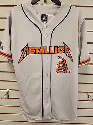 Metallica Custom Gray Baseball Jersey NEW Majestic Athletic Sz S Ulrich Hammett • $24.99