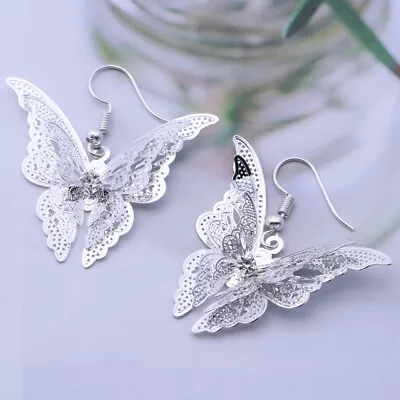 Silver Filigree Dangle Hook Earrings Fairy Grunge Earrings Dangling Earrings Men • £6.98