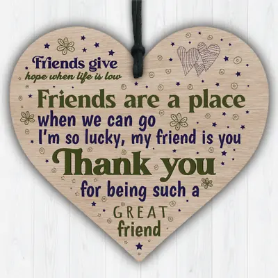 Friends Are A Place Friendship Plaque Best Friend Gift Wood Heart Sign Thank You • £3.50