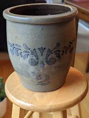 2 Gallon Stenciled Pennsylvania Stoneware Cream Pot Ovoid Jar Wax Sealer Crock  • $324.99