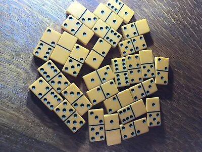 $50 • Buy Vintage Possible Bakelite Butterscotch Caramel Dominoes Set Wood Dovetailed Box