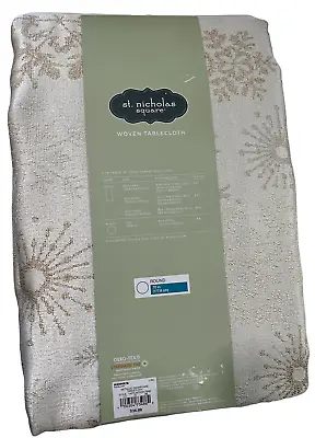 Gold & Silver Metallic Snowflake Fabric Tablecloth -round 70” - New - Holiday • $38.99