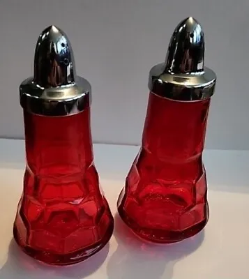 Vintage Viking Georgian Ruby Red Glass Salt & Pepper Shaker  Honey Comb Design • $24.99