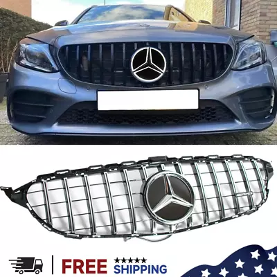 Chrome GTR Grille Grill W/Star For 2019-2021 Mercedes Benz W205 C-Class C300 C43 • $91.43