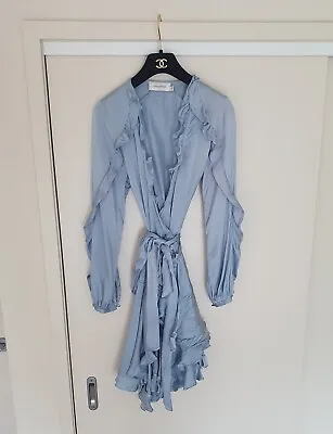 Zimmermann Blue Silk Wrap Flounce Dress • $75