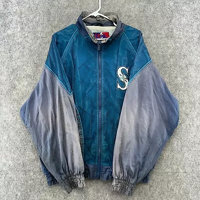 VTG Seattle Mariners Jacket Mens XL Blue Logo MLB Bomber Coat Pro Player 90s • $29.95