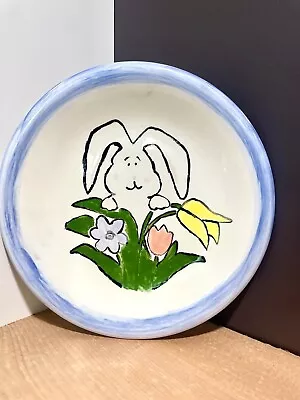 La Primula Italian 10  Bunny Dinner Plate Blue Rim Easter Spring Decor • $12