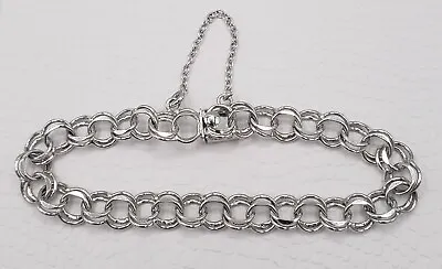 Vintage Sterling Silver Double Link Starter Charm Bracelet Box Clasp Safty Chain • $24.99