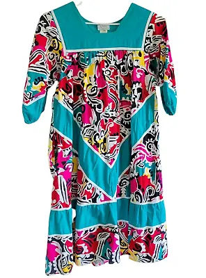 VTG Patio Dress Lounge Wear Mumu Bright Bold COTTON Colors CRUISE L • $23