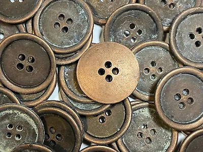 Rare Vintage Cast Metal Button Distress Antique Copper Finish 23mm 7/8  4hole • $4.99