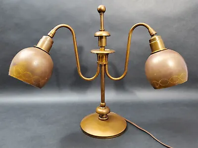 Vintage Brass Double Light Table Lamp With Brass Shades • $350