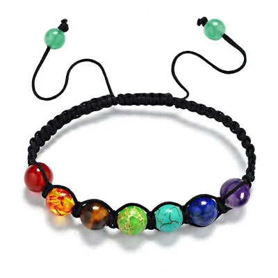 7 Chakra Stone Bead Bracelet Men Women Natural Balance Healing Bead UK • £2.57