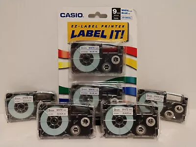 £29.09 • Buy NEW~ Casio EZ Label Printer XR-9WE 3/8” 9mm Tape Lot Of 6 ~ White/Blue & Black